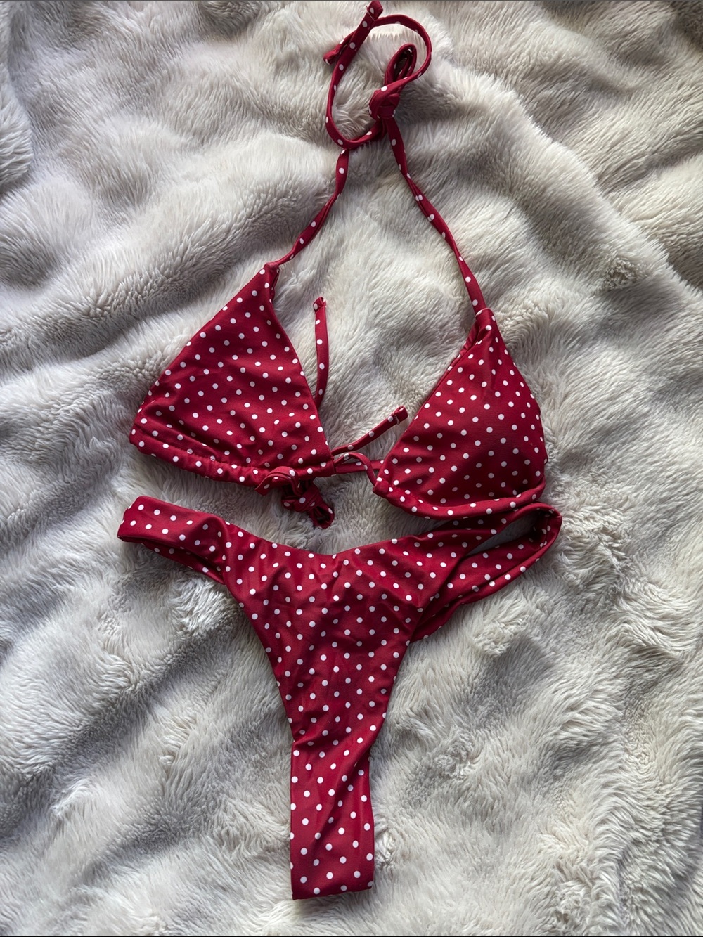 Amazon Red Polka Dot Triangle Bikini